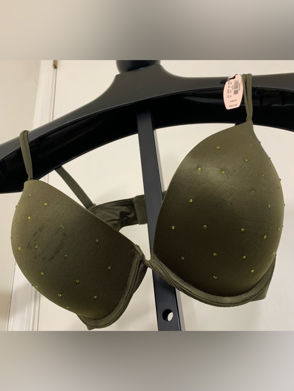 NWT Victoria's Secret Olive Green Rhinestone Push-Up Bra 34DD